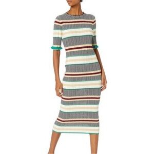 Joie Striped Dendra Knit Ruffle Trim Dress